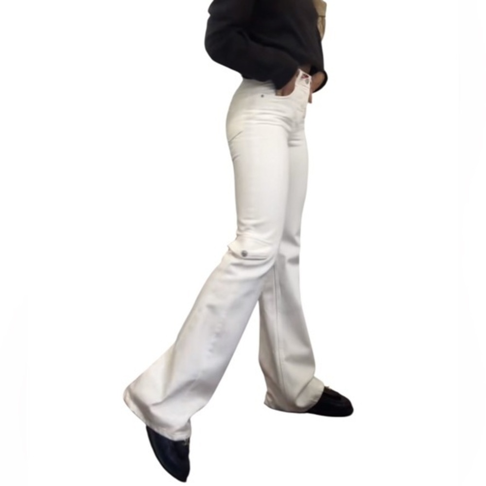 Zara Flare Leg Jeans Cream White Denim Side Cargo Pockets Size 2 New w Tags